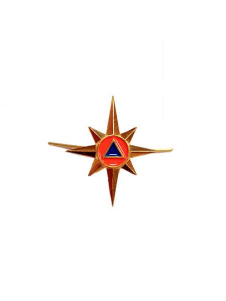 Эмблема Петличная Металлическая МЧС Нового Образца (Роза Ветров) Золотая