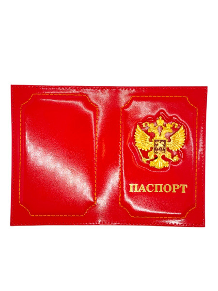 Обложка на Паспорт Герб РФ Натуральная Кожа (Красный)