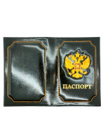 Обложка на Паспорт Герб РФ Натуральная Кожа (Черный)