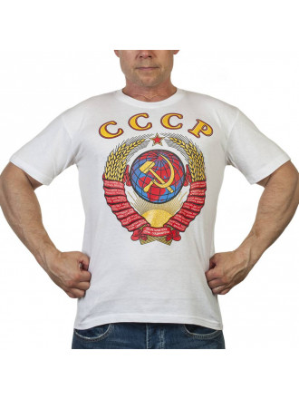 Белая Футболка с Цветным Гербом СССР